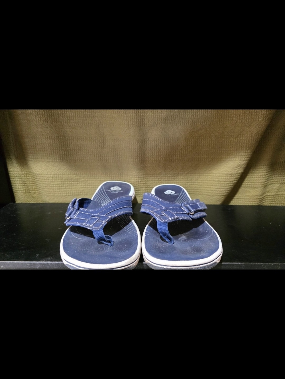 Clarks Navy Blue Thong Sandals with Adjustable Strap